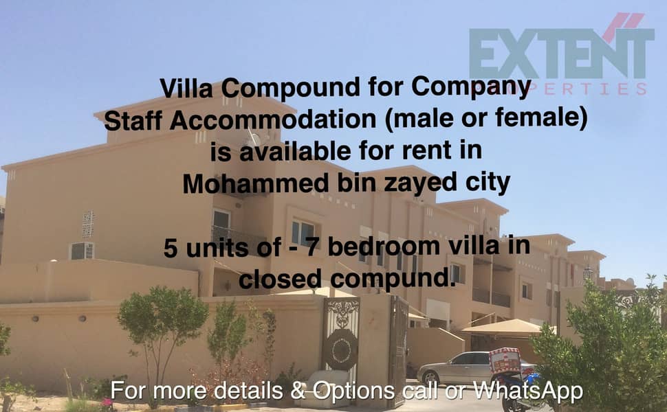 5 units of Excellent 8 Bedroom Villa closed compound for Staff Accommodation is available for rent in Mohammed Bin Zayed 5 units of Excellent 8 Bedroom Villa closed compound for Staff Accommodation is available for rent in Mohammed Bin Zayed