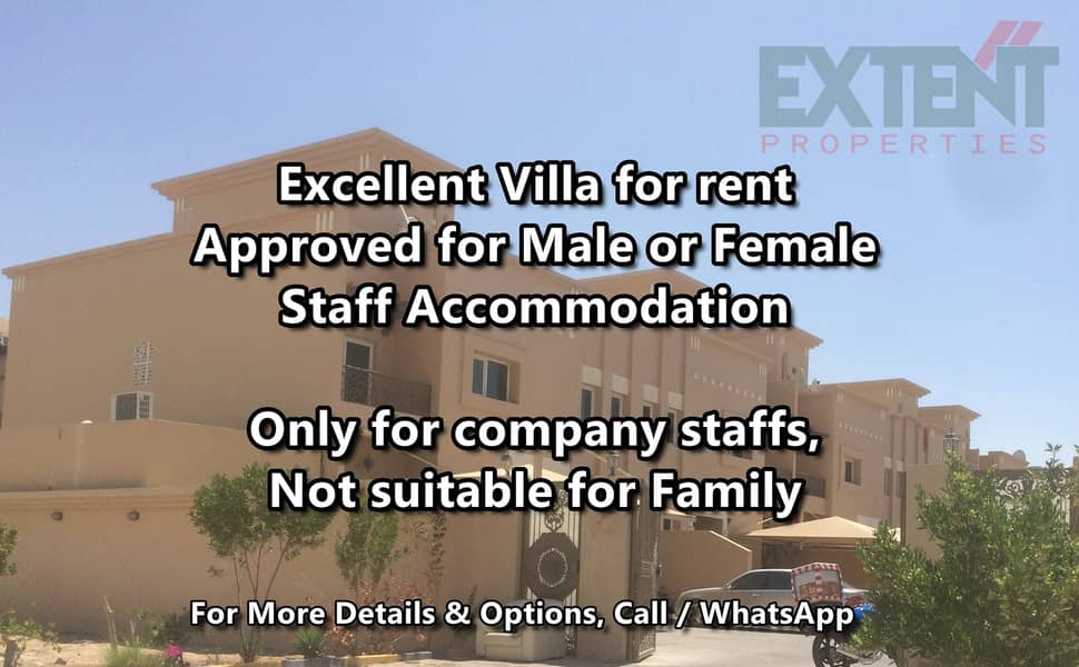 Female or Male Staff Accommodation - Superb 8 Bedroom Villa Only For Company Staffs  in Khalifa City  A