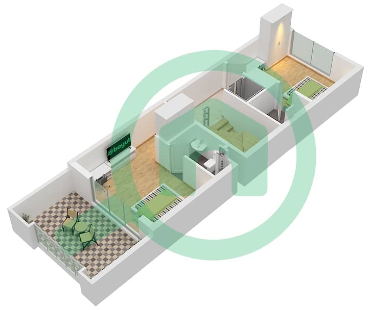 المخططات الطابقية لتصميم النموذج A تاون هاوس 4 غرف نوم - قرية ريبورتاج First Floor interactive3D