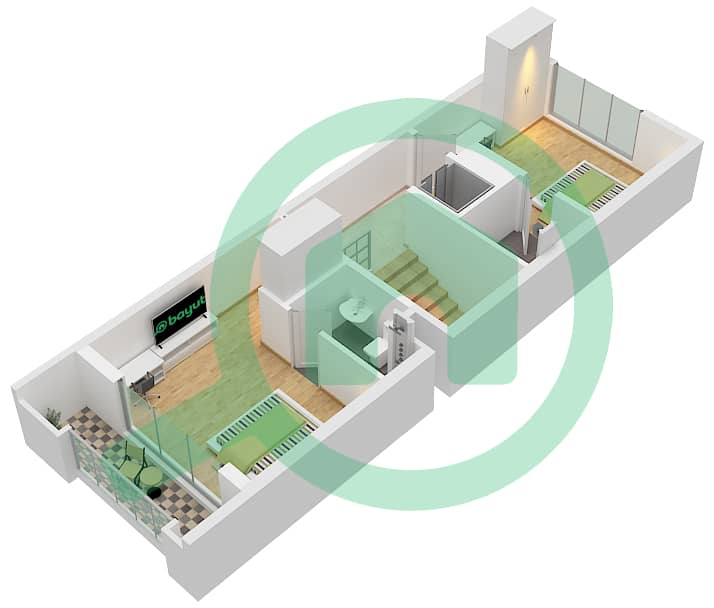 المخططات الطابقية لتصميم النموذج A تاون هاوس 4 غرف نوم - قرية ريبورتاج Second Floor interactive3D