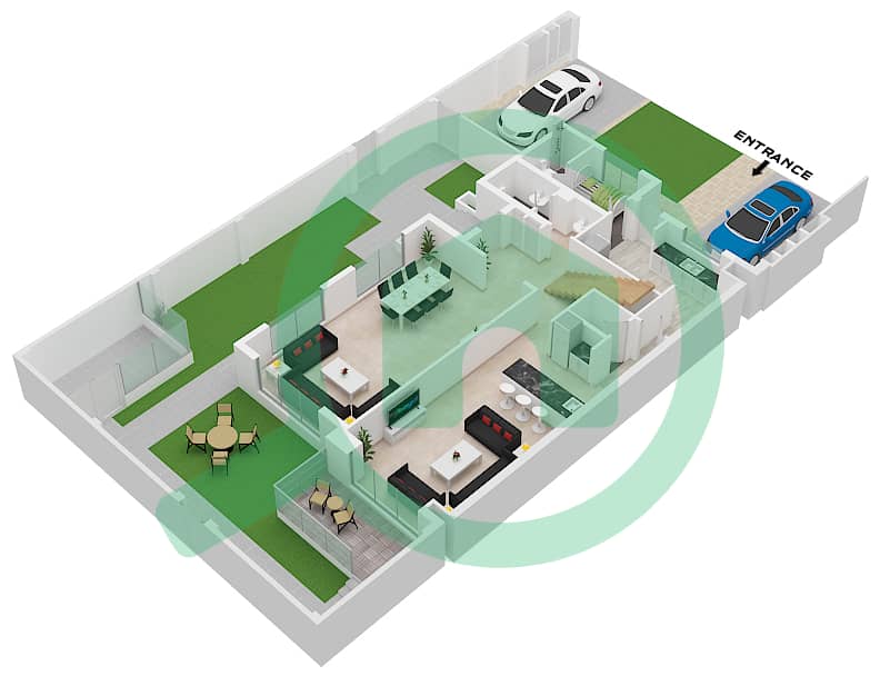 阿尔拉赫曼尼亚1区 - 3 卧室商业别墅类型／单位EP / END戶型图 Ground Floor interactive3D