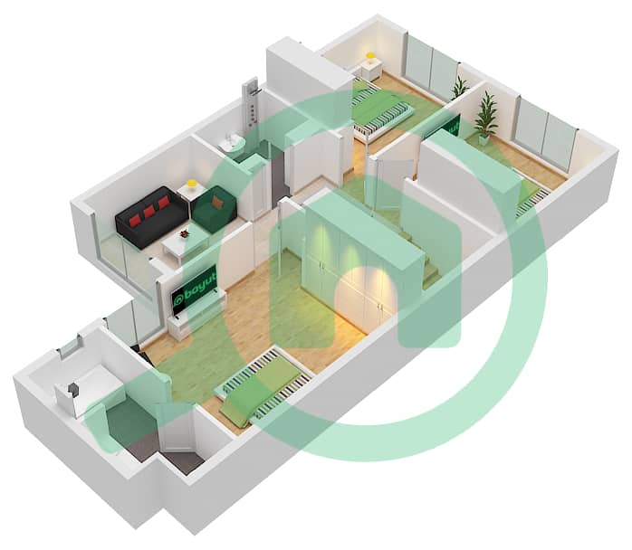 Shaghrafa 1 - 3 Bedroom Commercial Villa Type/unit C / MID Floor plan First Floor interactive3D