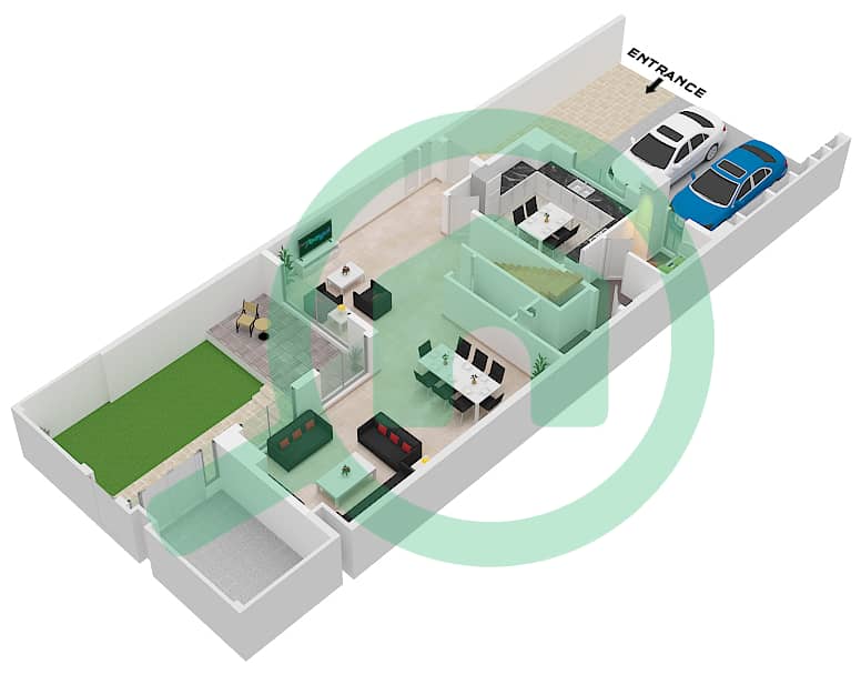 阿尔拉赫曼尼亚1区 - 3 卧室商业别墅类型／单位D /MID戶型图 Ground Floor interactive3D