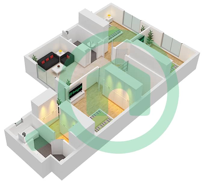 阿尔拉赫曼尼亚1区 - 3 卧室商业别墅类型／单位D /MID戶型图 First Floor interactive3D