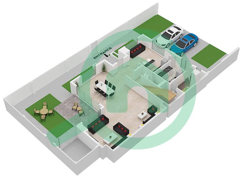 Shaghrafa 1 - 4 Bedroom Commercial Villa Type/unit A / END Floor plan Ground Floor interactive3D