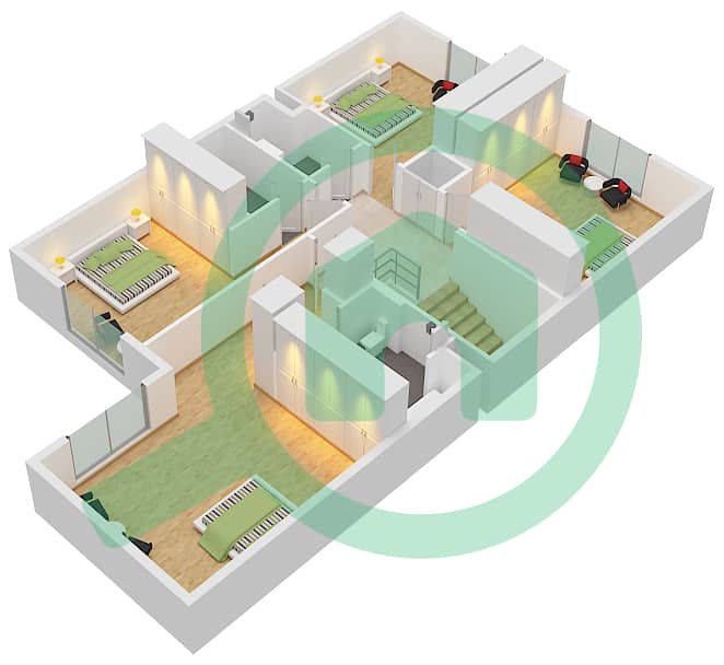 Shaghrafa 1 - 4 Bedroom Commercial Villa Type/unit A / END Floor plan First Floor interactive3D