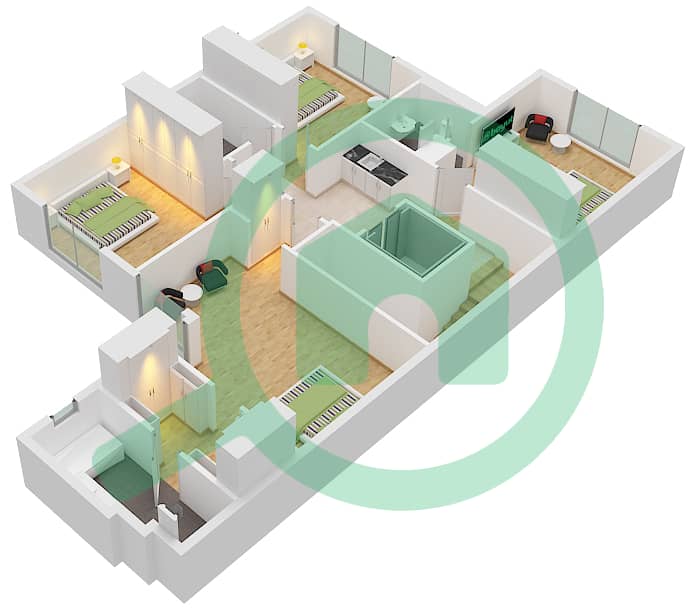 Shaghrafa 1 - 4 Bedroom Commercial Villa Type/unit B / END Floor plan First Floor interactive3D