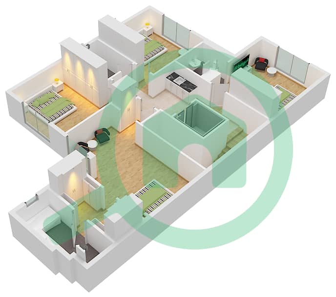 Shaghrafa 1 - 4 Bedroom Commercial Villa Type/unit B1 / END Floor plan First Floor interactive3D