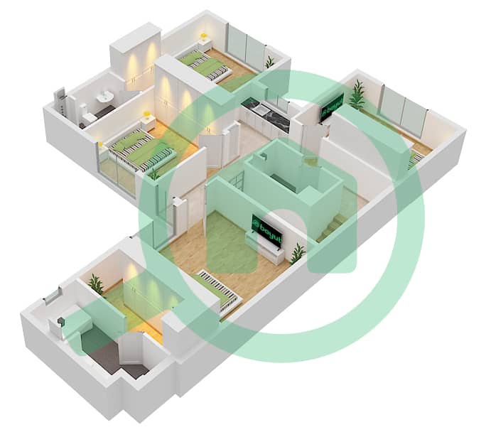 Shaghrafa 1 - 3 Bedroom Commercial Villa Type/unit CP / MID Floor plan First Floor interactive3D