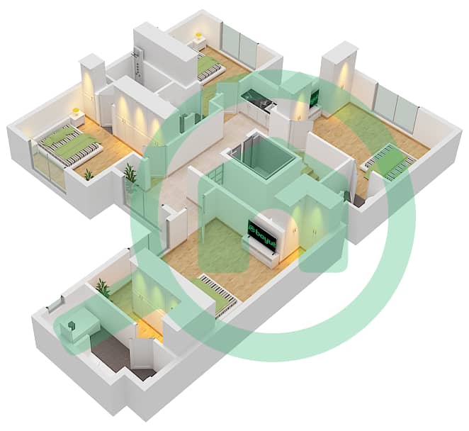 Shaghrafa 1 - 4 Bedroom Commercial Villa Type/unit D / MID Floor plan First Floor interactive3D