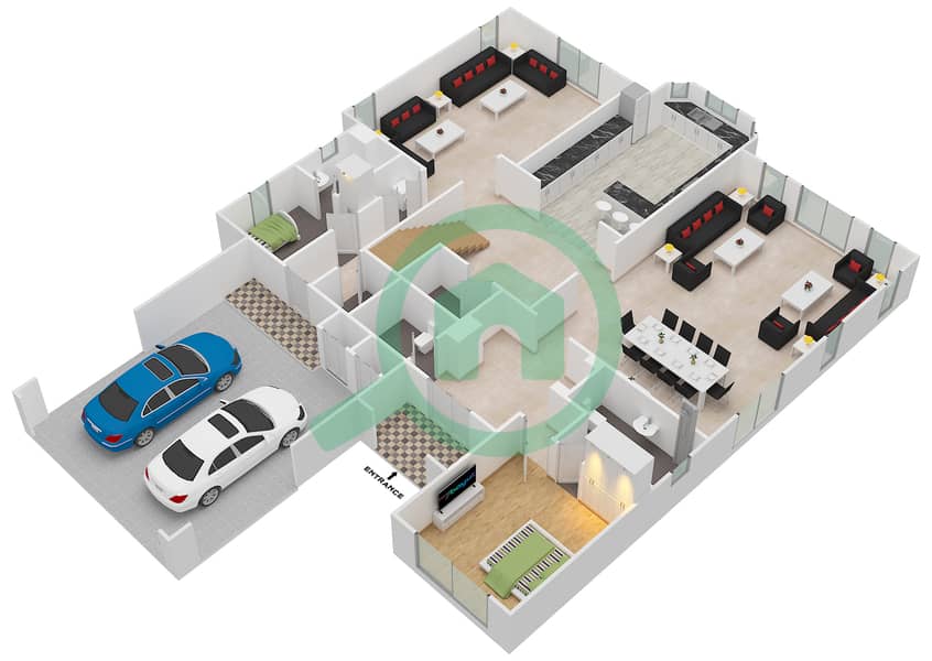 المخططات الطابقية لتصميم النموذج 2 فیلا 5 غرف نوم - أفينيدا 2 Ground Floor interactive3D