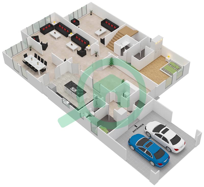 المخططات الطابقية لتصميم النموذج 3 فیلا 5 غرف نوم - أفينيدا 2 Ground Floor interactive3D