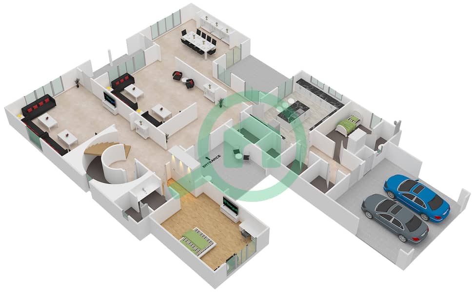 المخططات الطابقية لتصميم النموذج 4 فیلا 6 غرف نوم - أفينيدا 2 Ground Floor interactive3D