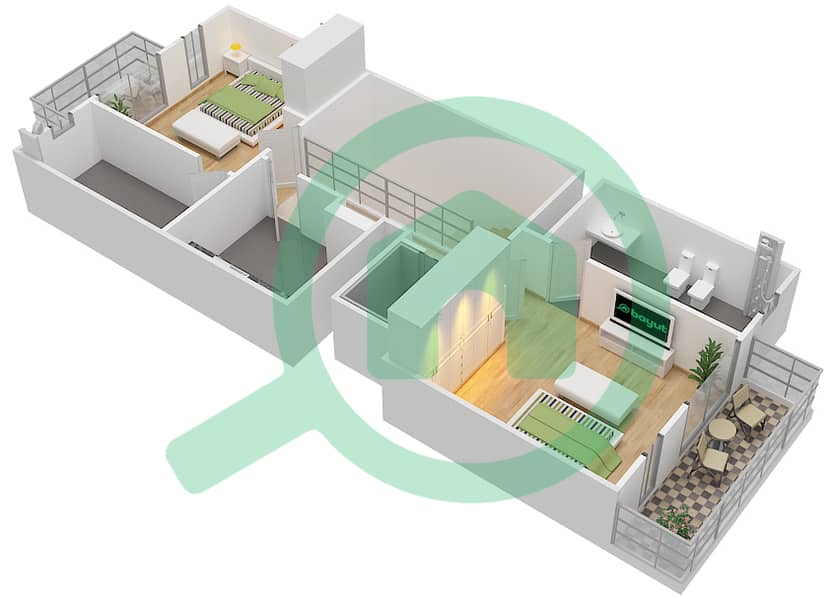 المخططات الطابقية لتصميم الوحدة 27 تاون هاوس 4 غرف نوم - كواد هومز Second Floor interactive3D