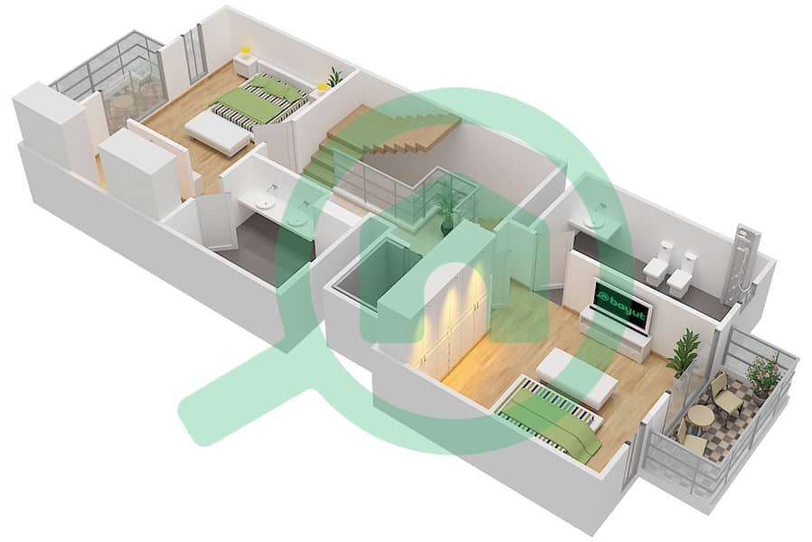 المخططات الطابقية لتصميم الوحدة 27 تاون هاوس 4 غرف نوم - كواد هومز First Floor interactive3D