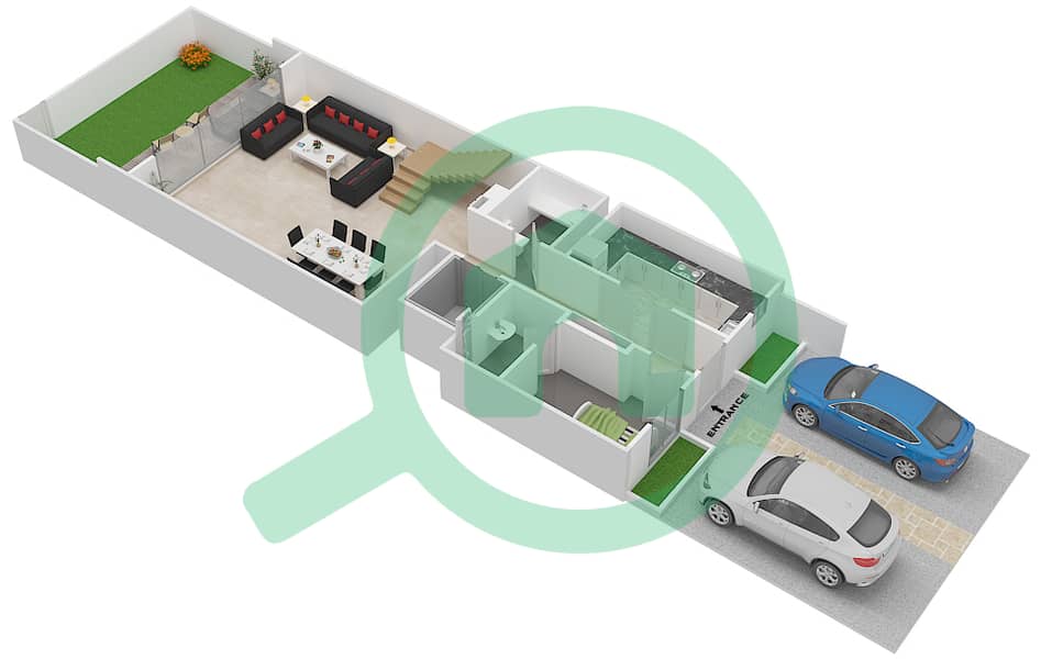 المخططات الطابقية لتصميم الوحدة 27 تاون هاوس 4 غرف نوم - كواد هومز Ground Floor interactive3D