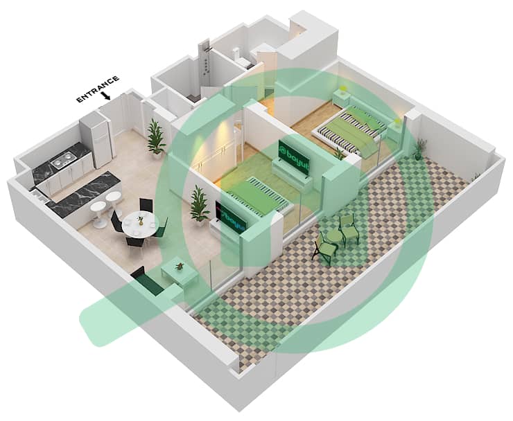 Джомана 6 - Апартамент 2 Cпальни планировка Тип/мера A / BL1-G4 Building Number 6 / Ground Floor interactive3D