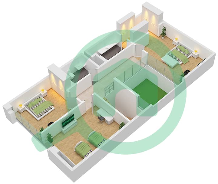 المخططات الطابقية لتصميم النموذج 4-SIMPLEX شقة 3 غرف نوم - جايت واي Upper Floor interactive3D