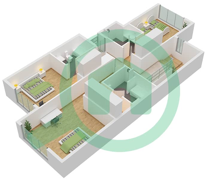 The Pulse Villas - 3 Bedroom Villa Type 3BR A MIDDLE Floor plan First Floor interactive3D