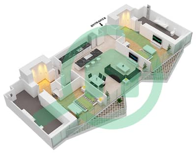 المخططات الطابقية لتصميم الوحدة 03 FLOOR 28 شقة 2 غرفة نوم - فيرمونت ريزيدنس دبي سكاي لاين