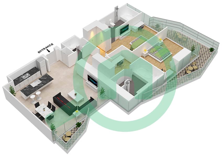 Скайлайн Фэрмонт Дубай - Апартамент 2 Cпальни планировка Единица измерения 02 FLOOR 36 Unite 2 Floor 36 interactive3D