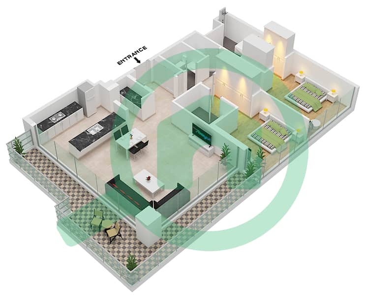 Mulberry 1 Building B2 - 2 Bedroom Apartment Unit UNIT 123 Floor plan interactive3D