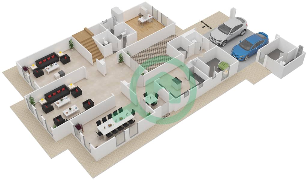 المخططات الطابقية لتصميم النموذج EXECUTIVE 1 فیلا 4 غرف نوم - حتان Ground Floor interactive3D