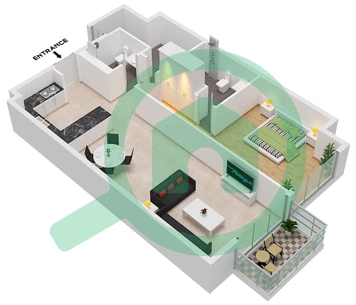 Ла Ривьера Ажур - Апартамент 1 Спальня планировка Единица измерения G01 Ground Floor interactive3D