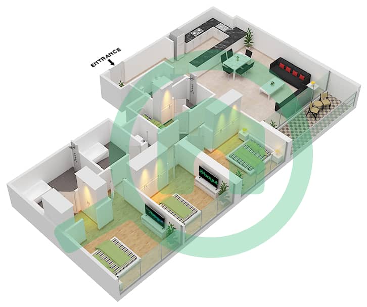 المخططات الطابقية لتصميم الوحدة UNIT 8 FLOOR 7-29 شقة 3 غرف نوم - فورتي 2 Unit 8 Floor 7-29 interactive3D