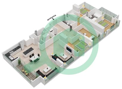 المخططات الطابقية لتصميم الوحدة UNIT 2 FLOOR 40-42 شقة 3 غرف نوم - فورتي 2
