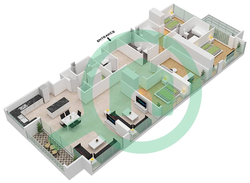 المخططات الطابقية لتصميم الوحدة UNIT 2 FLOOR 40-42 شقة 3 غرف نوم - فورتي 2 Unit 2 Floor 40-42 interactive3D