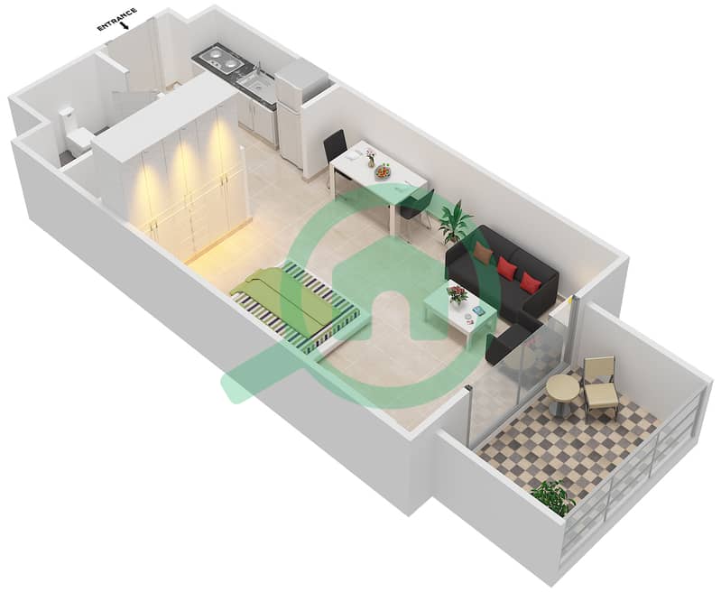 المخططات الطابقية لتصميم النموذج 3B شقة استوديو - شيرينا ريزيدينس interactive3D