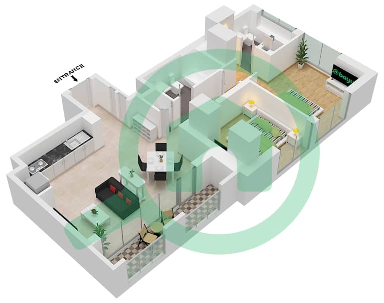 المخططات الطابقية لتصميم الوحدة 5 / FLOOR 3-25 شقة 2 غرفة نوم - فيدا رزيدنسز شاطئ الخور Floor 3-25 interactive3D