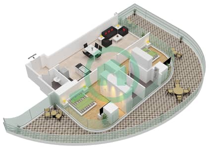 المخططات الطابقية لتصميم النموذج A1M FLOOR 1,4-7,10-13 شقة 2 غرفة نوم - داماك كازا