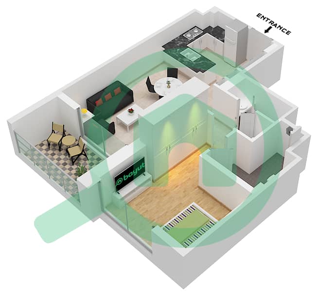 Wilton Park Residences - 1 Bedroom Apartment Type D Floor plan interactive3D
