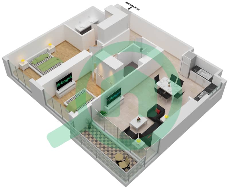المخططات الطابقية لتصميم النموذج / الوحدة C/UNIT 01/FLOOR 01-02 شقة 2 غرفة نوم - مارينا شورز Floor 01-02(Podium) interactive3D