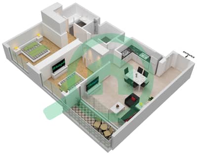 المخططات الطابقية لتصميم النموذج / الوحدة B/UNIT 03/FLOOR 01-02 شقة 2 غرفة نوم - مارينا شورز
