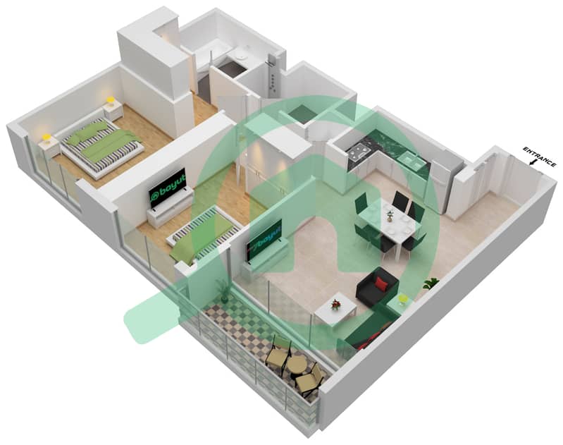 滨海之畔公寓 - 2 卧室公寓类型／单位B/UNIT 03/FLOOR 01-02戶型图 Floor 01-02(Podium) interactive3D