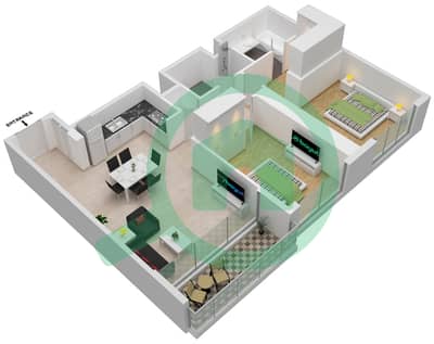 المخططات الطابقية لتصميم النموذج / الوحدة B2/UNIT 01/FLOOR 03 شقة 2 غرفة نوم - مارينا شورز