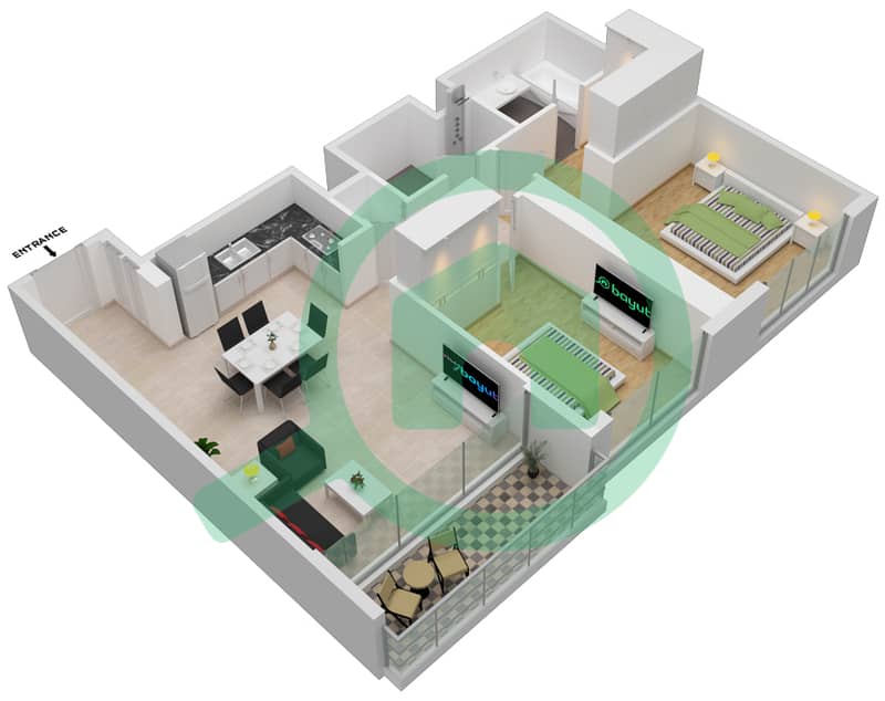 المخططات الطابقية لتصميم النموذج / الوحدة B2/UNIT 01/FLOOR 03 شقة 2 غرفة نوم - مارينا شورز Floor 03(Podium) interactive3D