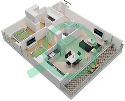 المخططات الطابقية لتصميم النموذج / الوحدة A/UNIT 02/FLOOR 03 شقة 2 غرفة نوم - مارينا شورز
