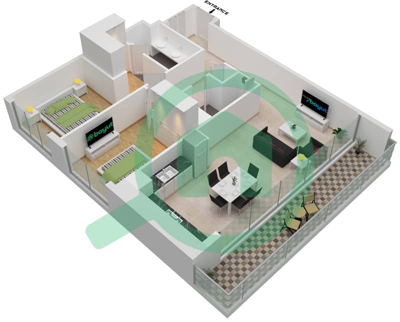 Марина Шорес - Апартамент 2 Cпальни планировка Тип/мера A/UNIT 02/FLOOR 04-24 Floor 04-24 interactive3D
