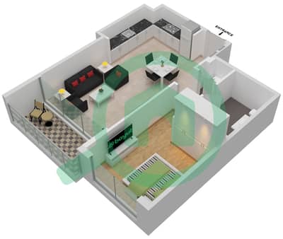 المخططات الطابقية لتصميم النموذج / الوحدة B/UNIT 05/FLOOR 04-24 شقة 1 غرفة نوم - مارينا شورز