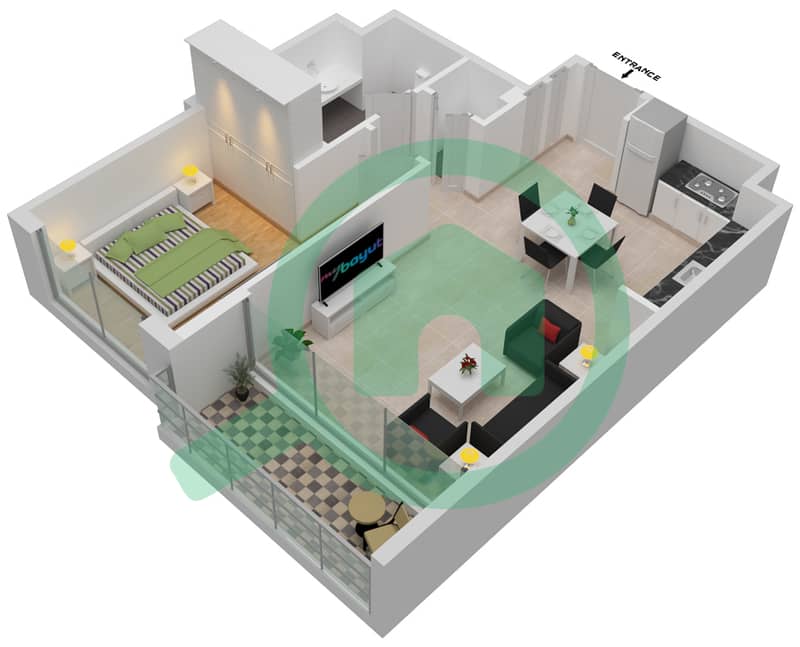 滨海之畔公寓 - 1 卧室公寓类型／单位A2/UNIT 06/FLOOR 04-24戶型图 Floor 04-24 interactive3D