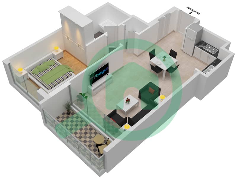 المخططات الطابقية لتصميم النموذج / الوحدة D/UNIT 03/FLOOR 26-29 شقة 1 غرفة نوم - مارينا شورز Floor 26-29 interactive3D