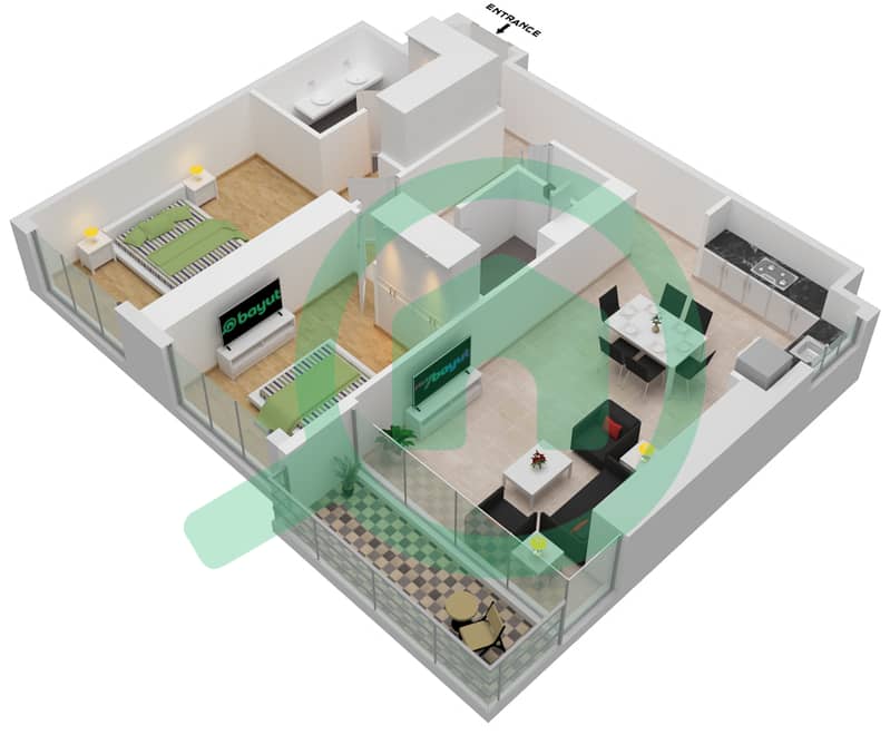 المخططات الطابقية لتصميم النموذج / الوحدة C2/UNIT 08/FLOOR 26-29 شقة 2 غرفة نوم - مارينا شورز Floor 26-29 interactive3D