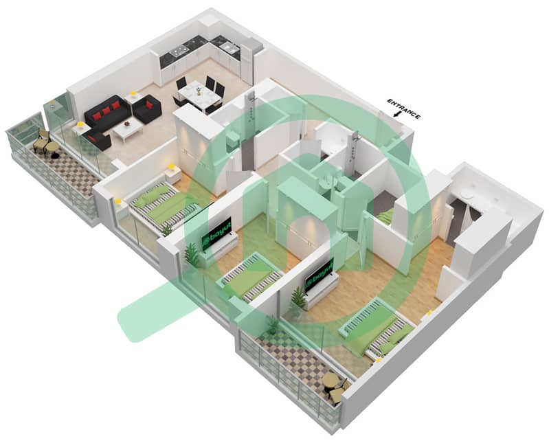 Marina Shores - 3 Bedroom Apartment Type/unit B/UNIT 02/FLOOR 41-50 Floor plan Floor 41-50 interactive3D