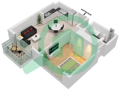 行政公寓2号 - 1 卧室公寓类型／单位1C / 1-3,6-18,21-23,26,30戶型图
