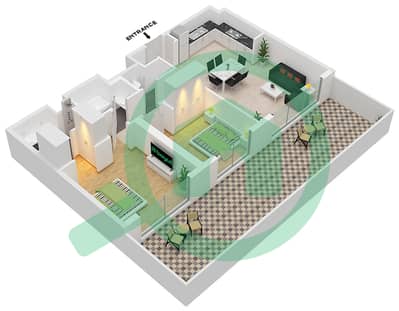 المخططات الطابقية لتصميم النموذج / الوحدة 2A / 1-2, 5-6, 15-17 شقة 2 غرفة نوم - مساكن تنفيذية 2