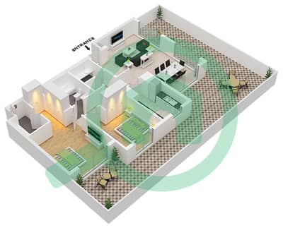 المخططات الطابقية لتصميم النموذج / الوحدة 2B / 3-4 شقة 2 غرفة نوم - مساكن تنفيذية 2